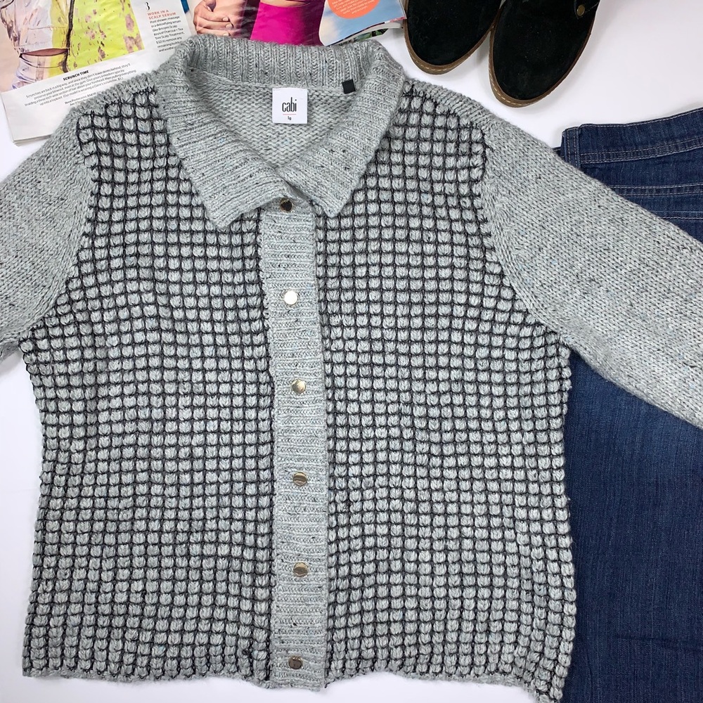 CAbi Gingham Checkered Knit Sweater Sz L